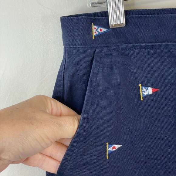 Ralph Lauren Sport Zip Front Mini Skirt 10 Blue Embroidered Flags Nautical Twill - Picture 4 of 10